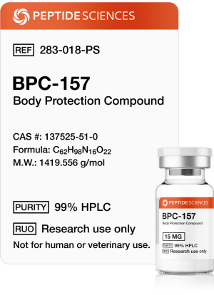 Premium USA PEPTIDE SCIENCES BPC-157 15mg regenerative research vial featuring the official product label.