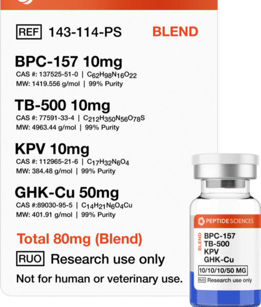 Professional USA PEPTIDE SCIENCES multi-pathway regenerative research vial featuring the official 80mg Klow Blend label.