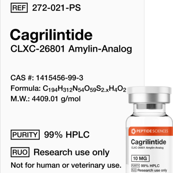 Premium USA PEPTIDE SCIENCES Cagrilintide 10mg metabolic research vial featuring the official product label.