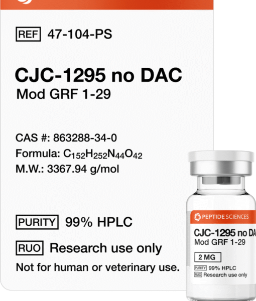 Premium USA PEPTIDE SCIENCES CJC-1295 No DAC 2mg somatotropic research vial featuring the official Mod GRF 1-29 product label.