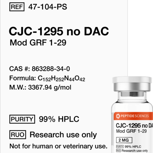 Premium USA PEPTIDE SCIENCES CJC-1295 No DAC 5mg somatotropic research vial featuring the official Mod GRF 1-29 product label.