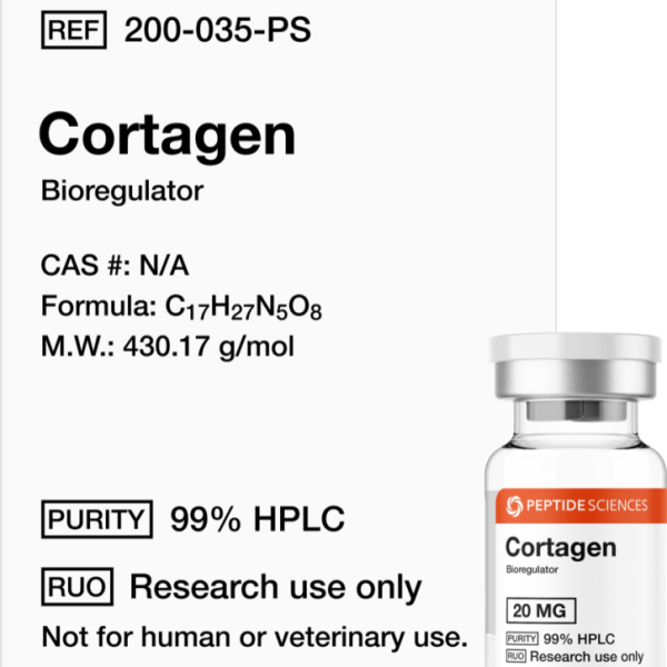 Premium USA PEPTIDE SCIENCES Cortagen 20mg neuroregulatory research vial featuring the official product label.