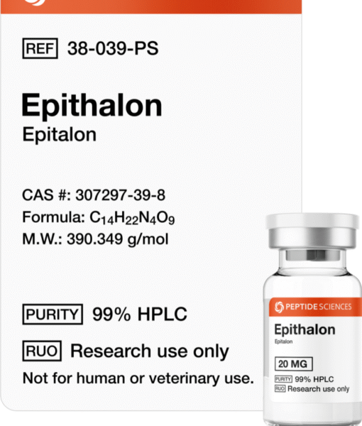Premium USA PEPTIDE SCIENCES Epithalon 20mg cellular longevity research vial featuring the official product label.