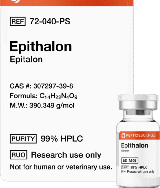 Premium USA PEPTIDE SCIENCES Epithalon 50mg cellular longevity research vial featuring the official product label.