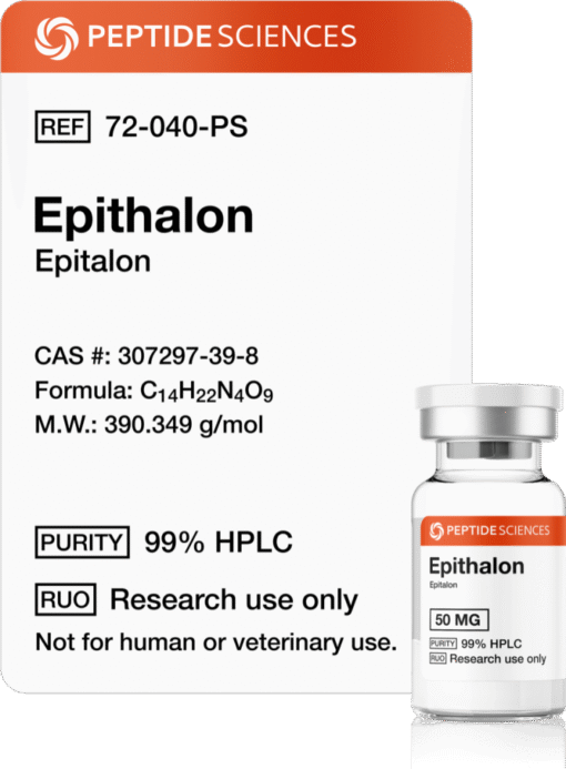 Epithalon (Epitalon) 50mg Premium USA PEPTIDE SCIENCES Epithalon 50mg cellular longevity research vial featuring the official product label.
