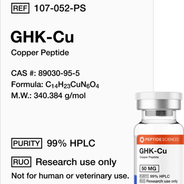 Premium GHK-Cu 50mg copper-binding tripeptide research vial featuring the official USA PEPTIDE SCIENCES label.