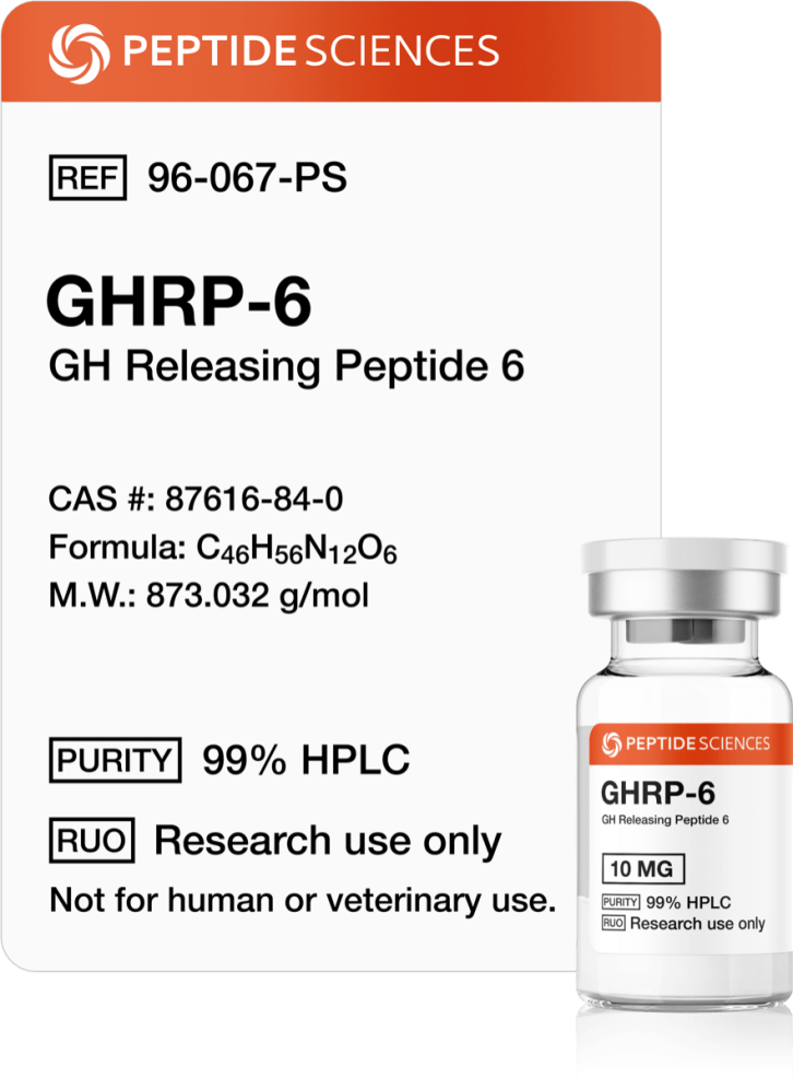 GHRP-6 10mg Premium GHRP-6 10mg growth hormone secretagogue research vial featuring the official USA PEPTIDE SCIENCES label.