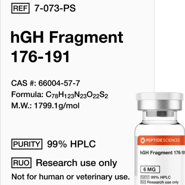 Premium hGH Fragment 176-191 6mg metabolic research vial featuring the official USA PEPTIDE SCIENCES label.