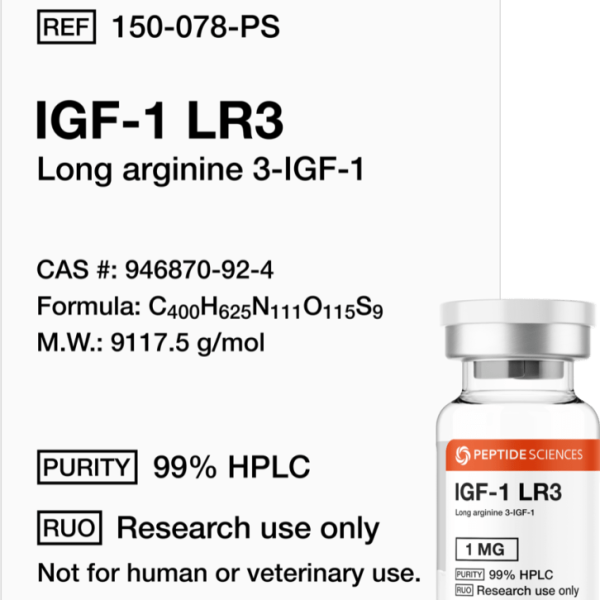 Premium IGF-1 LR3 1mg research vial featuring the official USA PEPTIDE SCIENCES label.