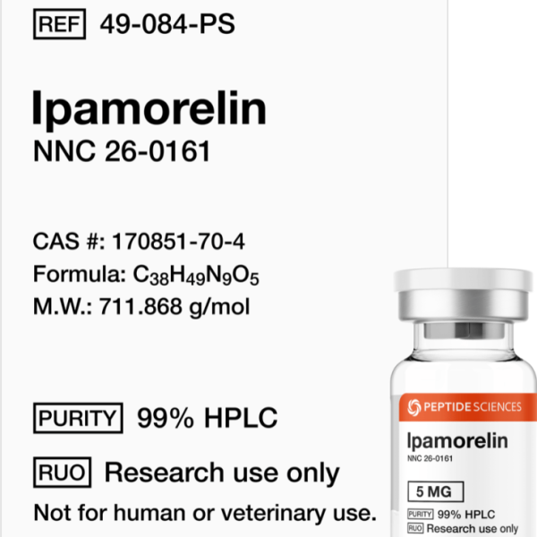 Premium Ipamorelin 5mg selective growth hormone secretagogue research vial featuring the official USA PEPTIDE SCIENCES label.