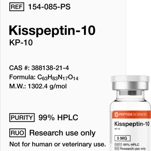 Premium Kisspeptin-10 5mg decapeptide research vial featuring the official USA PEPTIDE SCIENCES label.