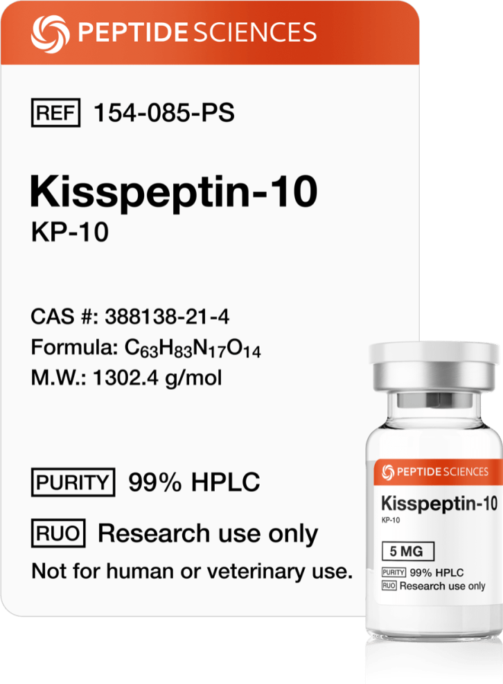 Kisspeptin-10 5mg Premium Kisspeptin-10 5mg decapeptide research vial featuring the official USA PEPTIDE SCIENCES label.