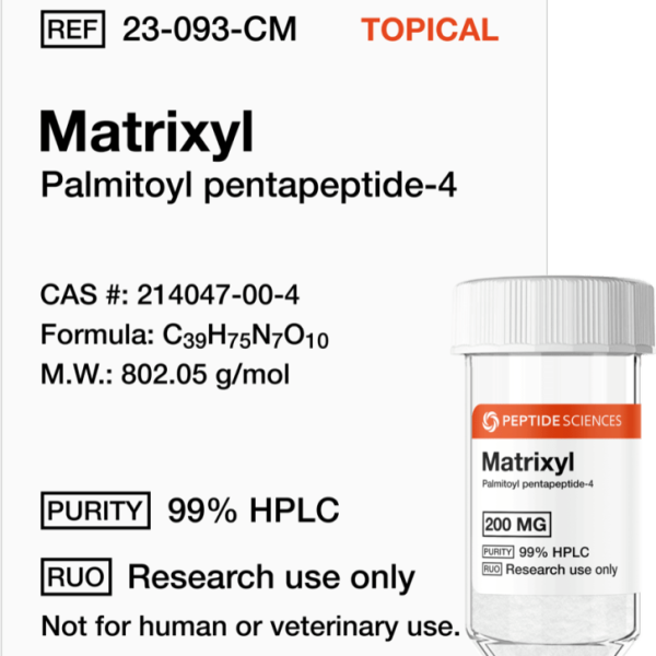 Premium Matrixyl 200mg topical research vial featuring the official USA PEPTIDE SCIENCES label.