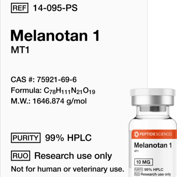 Premium Melanotan 1 10mg (MT1) linear peptide research vial featuring the official USA PEPTIDE SCIENCES label.