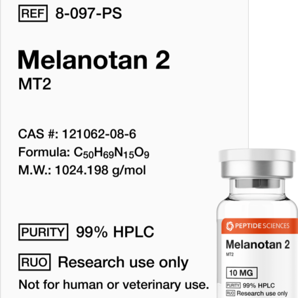 Premium Melanotan 2 10mg (MT2) cyclic peptide research vial featuring the official USA PEPTIDE SCIENCES label.