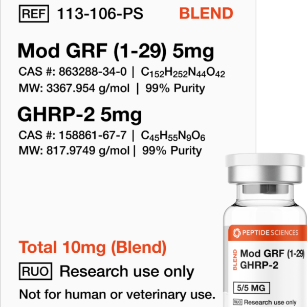 Mod GRF & GHRP-2 10mg blend peptide vial with USA Peptide Sciences label