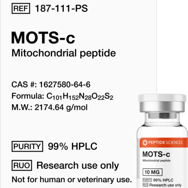Premium MOTS-c 10mg mitochondrial research vial featuring the official USA PEPTIDE SCIENCES label.