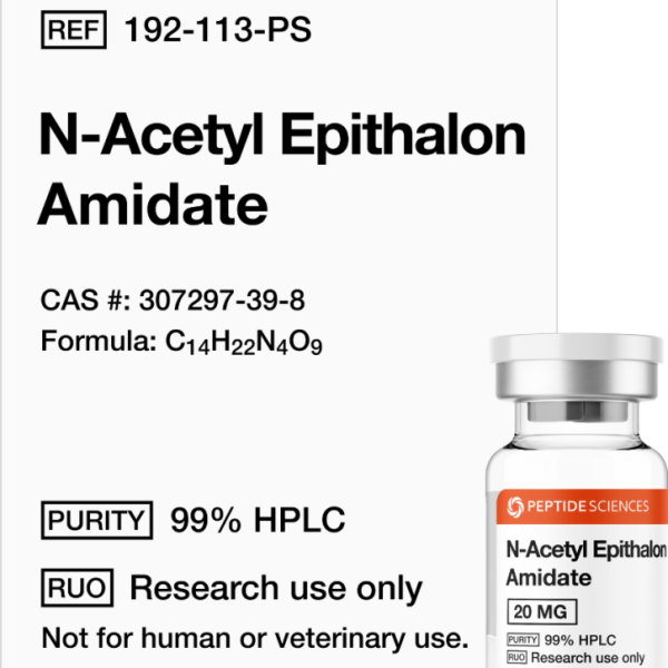 Premium N-Acetyl Epithalon Amidate 20mg research vial featuring the official USA PEPTIDE SCIENCES label.