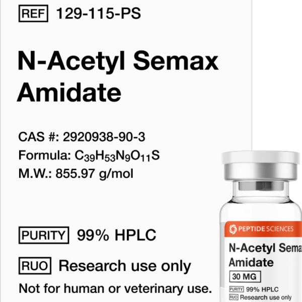 Laboratory scientist checking analytical HPLC-MS graphs verifying 99 percent purity for N-Acetyl Semax Amidate.