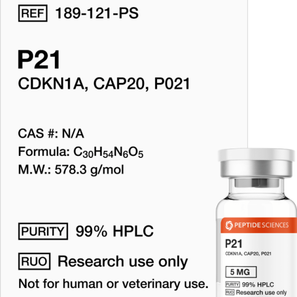 Premium P21 5mg (P021) neurogenic research vial featuring the official USA PEPTIDE SCIENCES label.