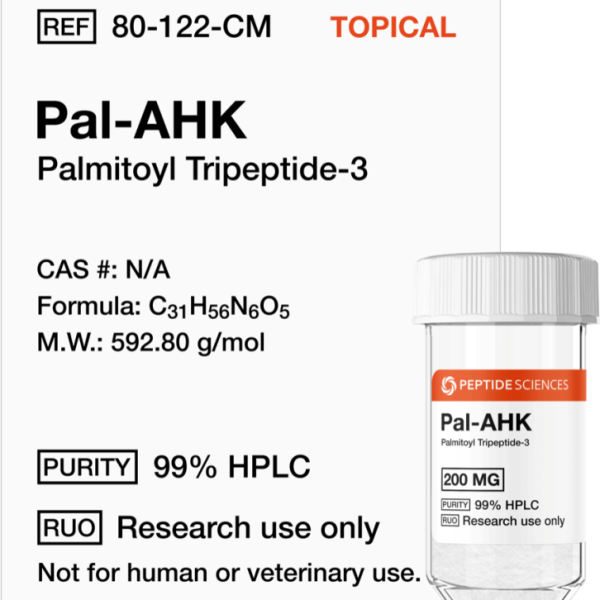 High-purity 200mg copper-binding lipopeptide compound in a vacuum-sealed laboratory glass vial.