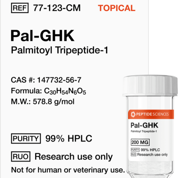 Laboratory scientist checking analytical HPLC graphs verifying 99 percent purity for Pal-GHK.
