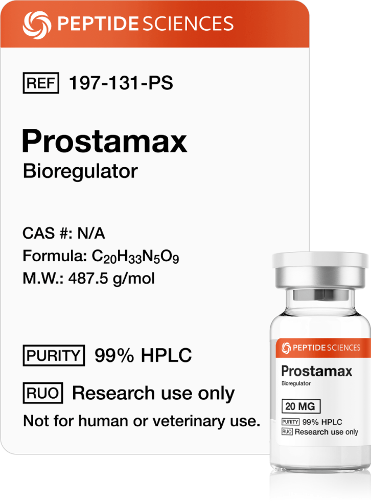 Prostamax 20mg (Bioregulator) Laboratory scientist validating analytical HPLC graphs verifying 99 percent purity for Prostamax.