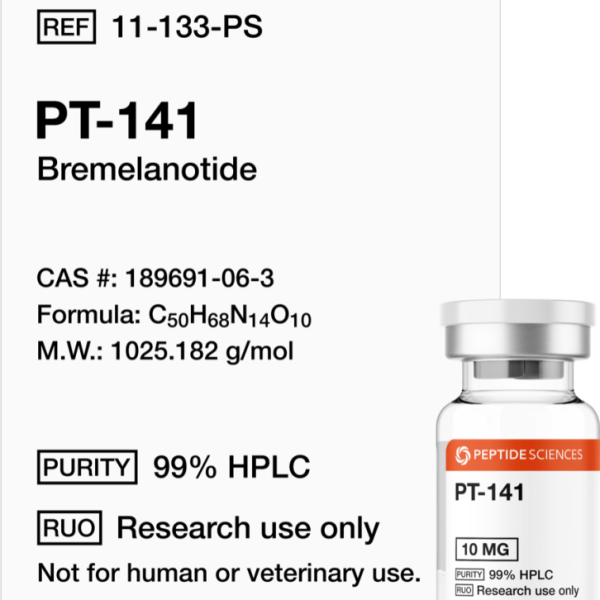 Premium PT-141 10mg research vial featuring the official USA PEPTIDE SCIENCES label.