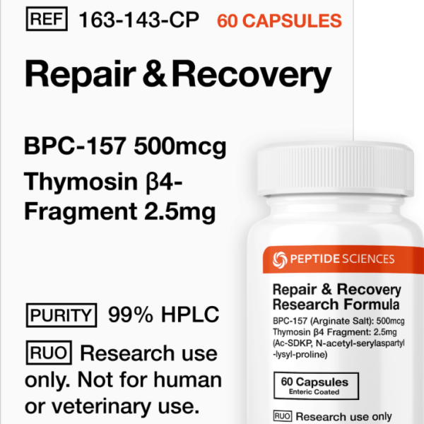 Premium laboratory capsule formulation integrating stable BPC-157 Arginate and Thymosin Beta-4 fragment.