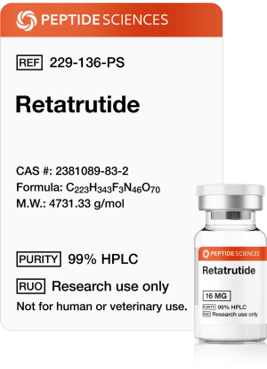 Laboratory scientist evaluating analytical HPLC graphs verifying 99 percent purity for Retatrutide 16mg.