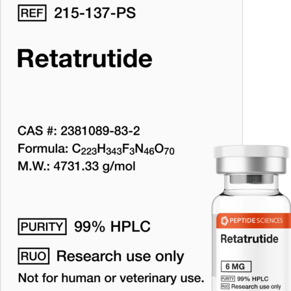 Premium Retatrutide 6mg research vial featuring the official USA PEPTIDE SCIENCES label.