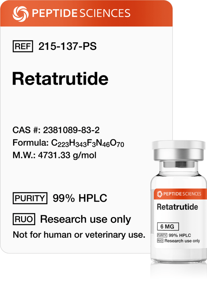 Retatrutide 6mg Premium Retatrutide 6mg research vial featuring the official USA PEPTIDE SCIENCES label.