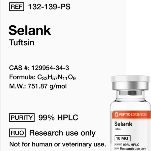 Premium Selank 10mg research vial featuring the official USA PEPTIDE SCIENCES label.