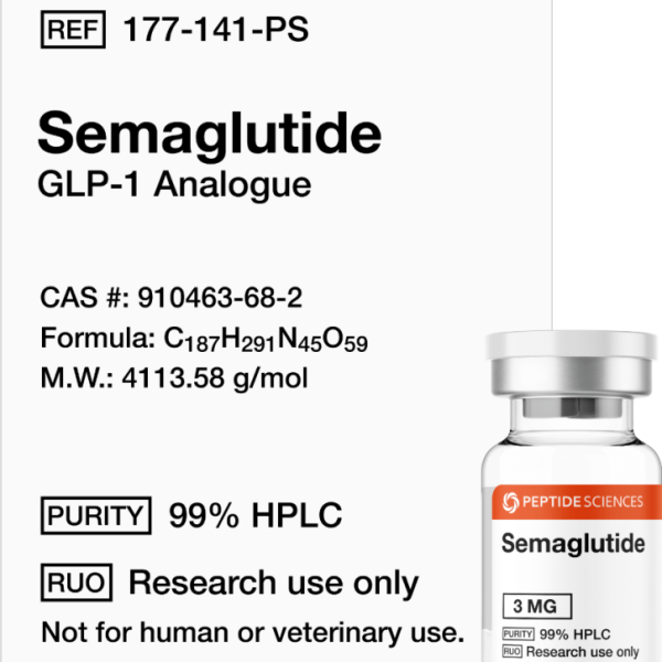 Laboratory scientist checking analytical HPLC-MS graphs verifying 99 percent purity for Semaglutide.