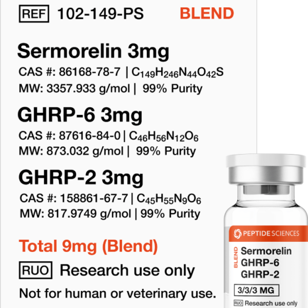 Triple-combination peptide blend showing the uniform white lyophilized powder cake.