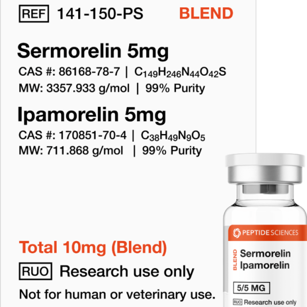 Close-up of a research vial representing dual-pathway somatotropic signaling research.