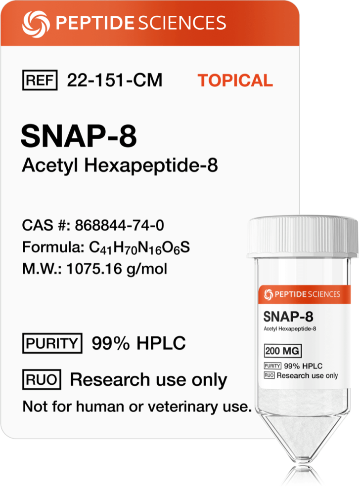 SNAP-8 200mg (Topical) SNAP-8 (Acetyl Octapeptide-3) 200mg research vial with USA PEPTIDE SCIENCES label.