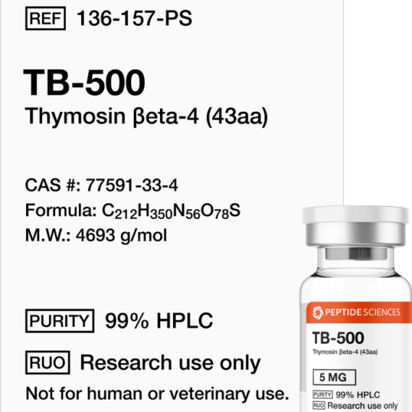 Close-up of the lyophilized peptide cake in a 5mg glass research vial.