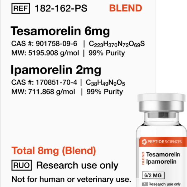 USA PEPTIDE SCIENCES Tesamorelin Ipamorelin 8mg blend lyophilized dual-peptide research vial