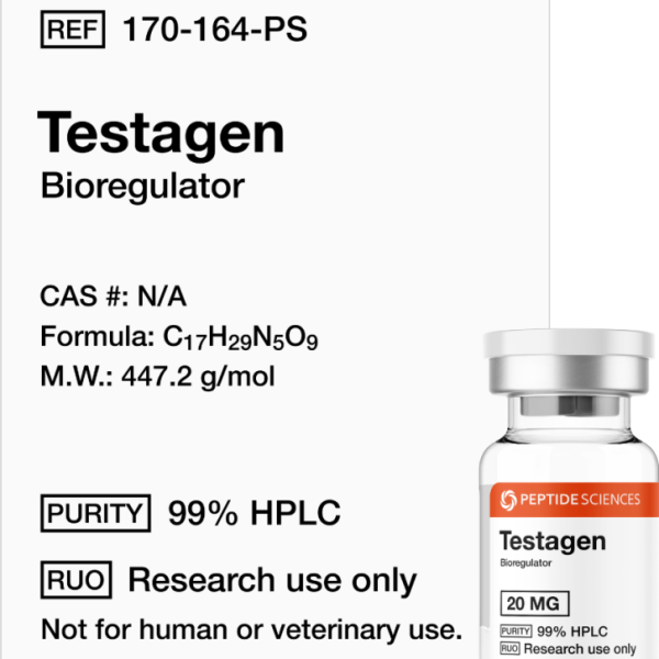 Premium high-yield Testagen 20mg testicular peptide bioregulator vial packaging from USA PEPTIDE SCIENCES laboratory series