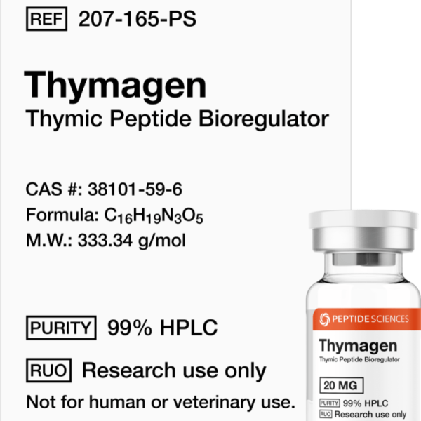 USA PEPTIDE SCIENCES Thymagen Thymogen 20mg lyophilized thymic dipeptide research vial on white background