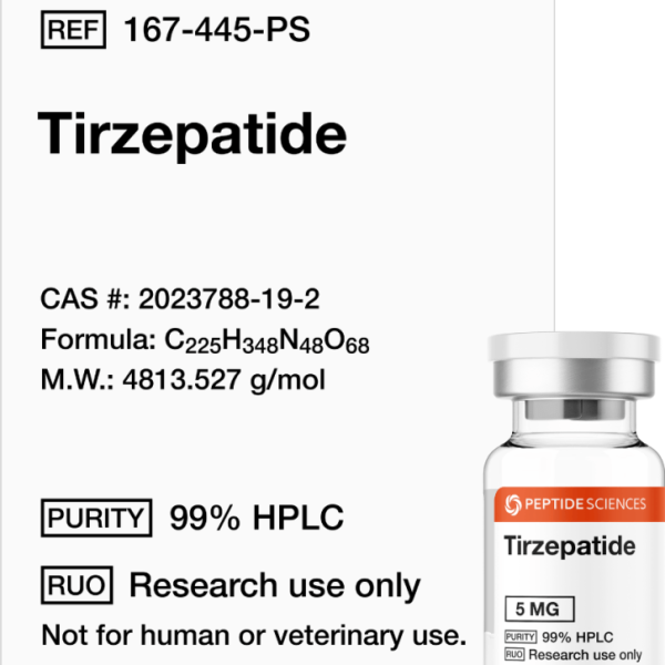 Lyophilized Tirzepatide 5mg peptide for metabolic research studies