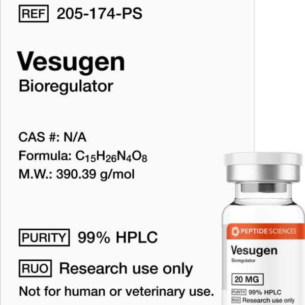 Vesugen bioregulator vial displayed in a clean scientific laboratory setting