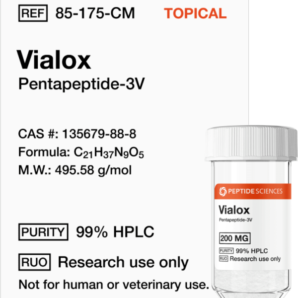 Vialox Pentapeptide-3V packaging for laboratory cosmetic research use