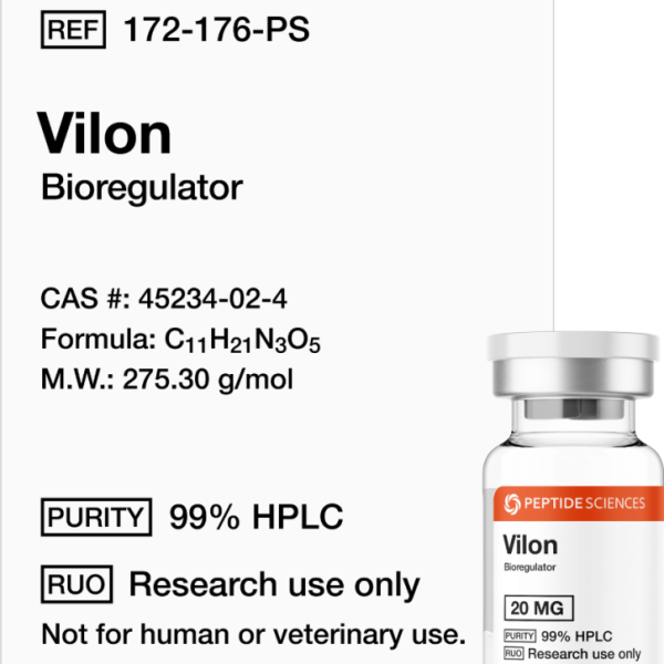 Vilon 20mg bioregulator peptide vial with premium research labeling